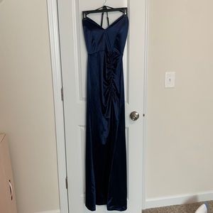 Navy long formal satin mermaid dress
